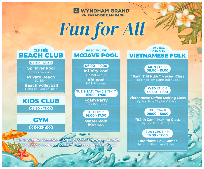 Nghỉ dưỡng trọn gói 13 All Inclusive F&b Intinirary, Wyndham Grand KN Paradise Cam Ranh nghỉ dưỡng trọn gói